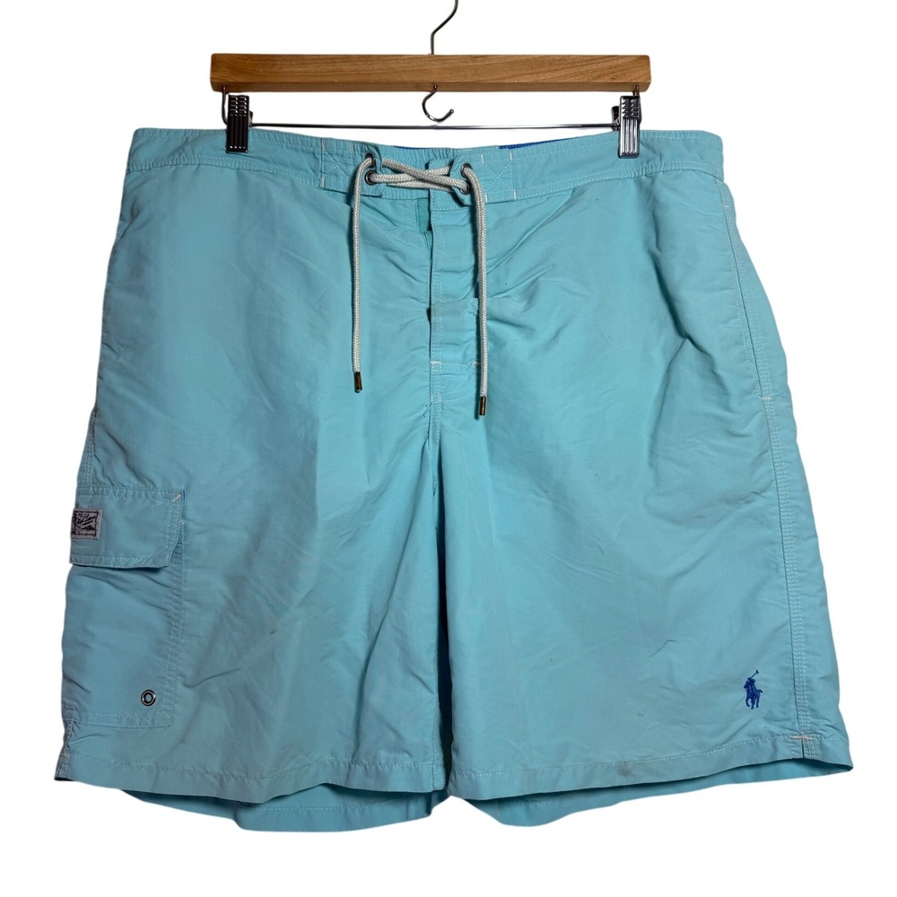 Polo Ralph Lauren Swim Trunks Mens XL Light Blue Cargo Pocket Mesh Lined Shorts
